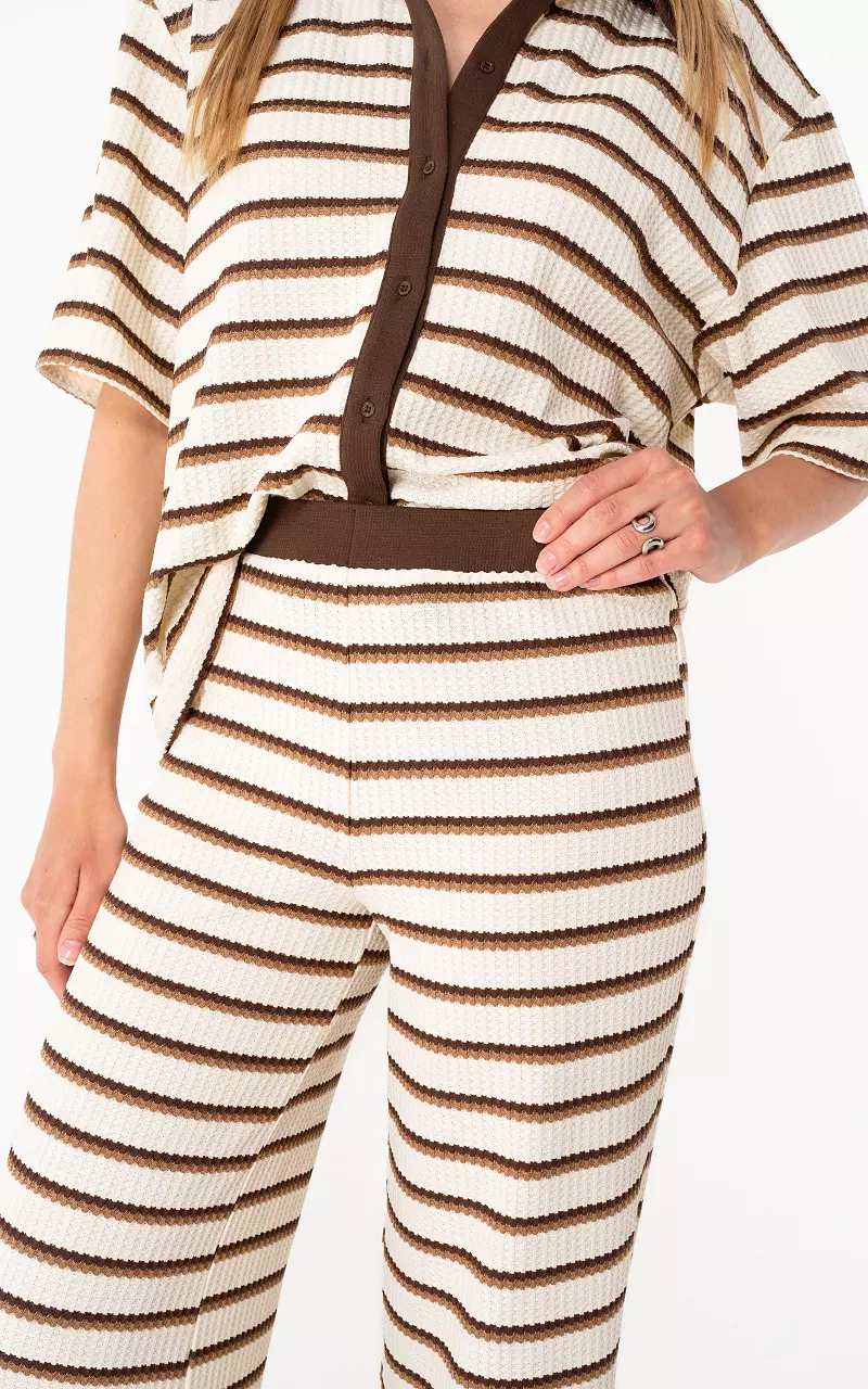 Hose mit Struktur Creme Braun