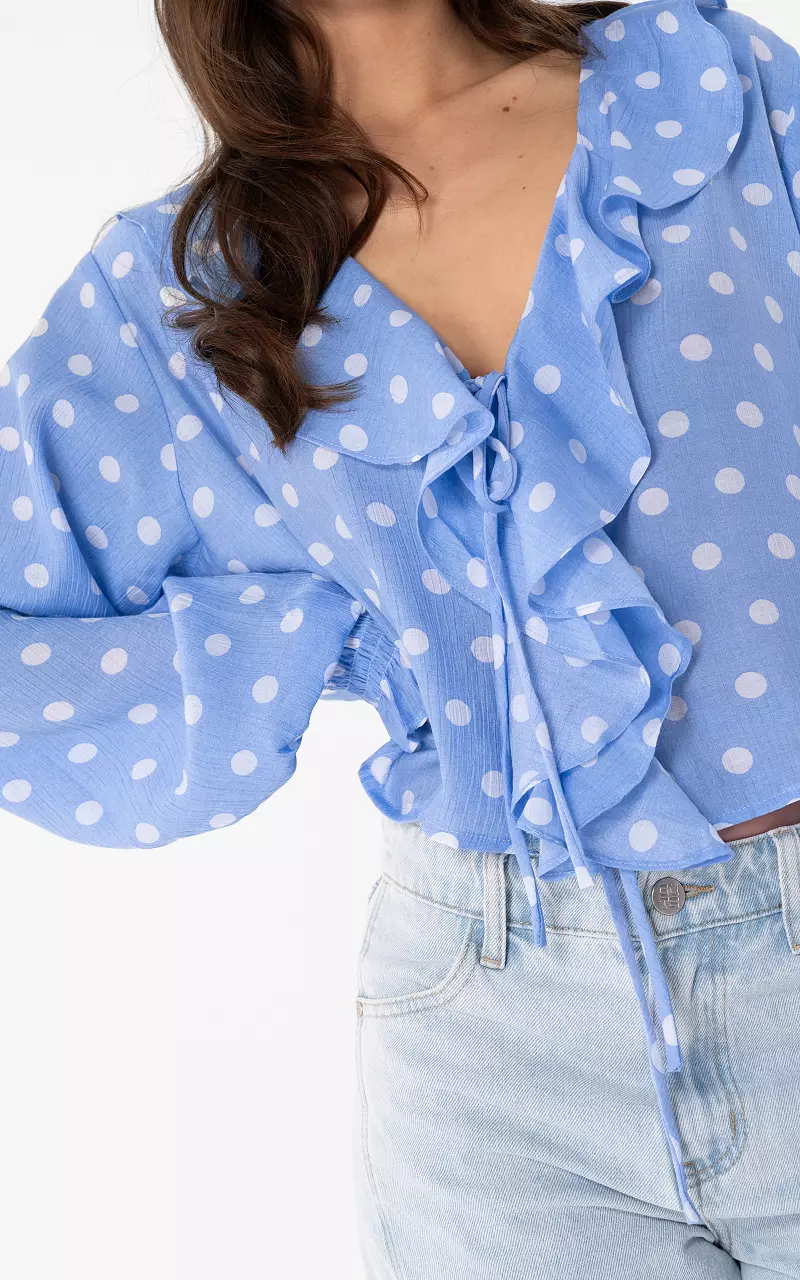 Blouse with ruffles Light Blue White