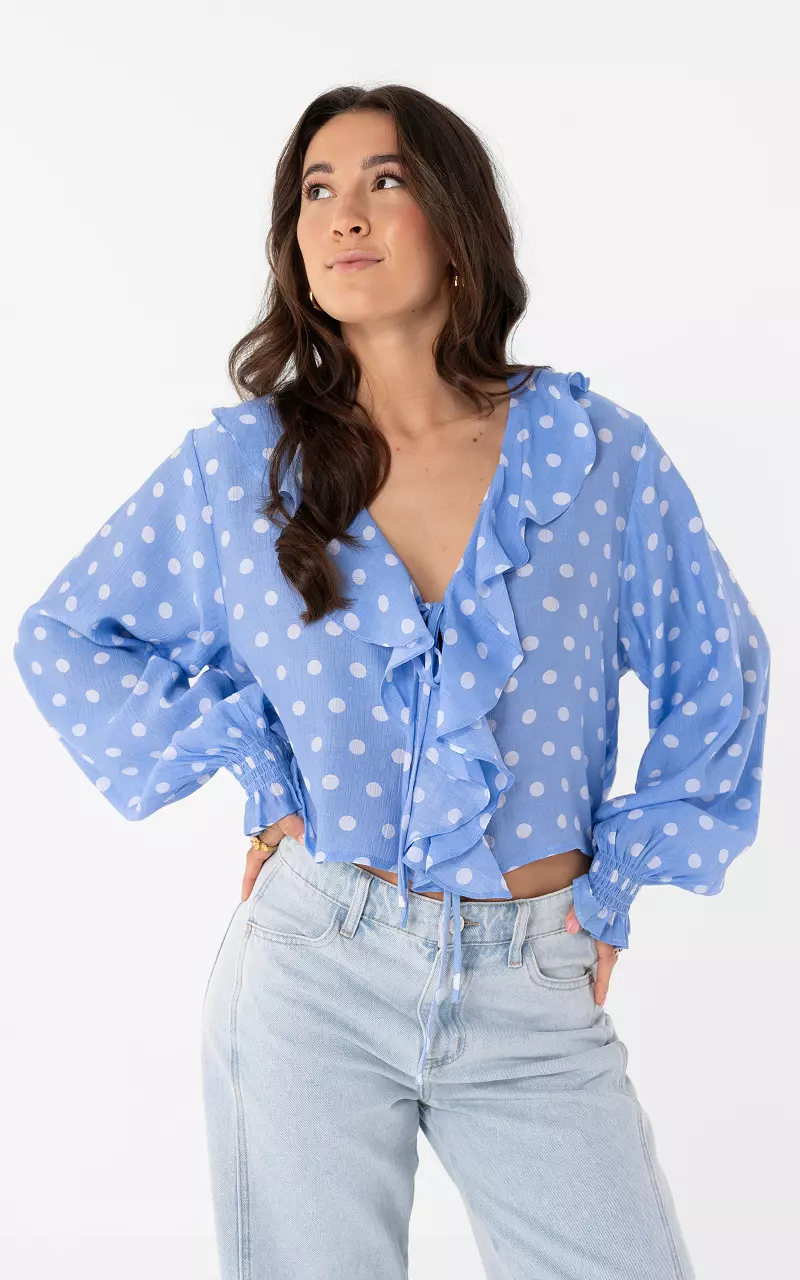 Blouse with ruffles Light Blue White