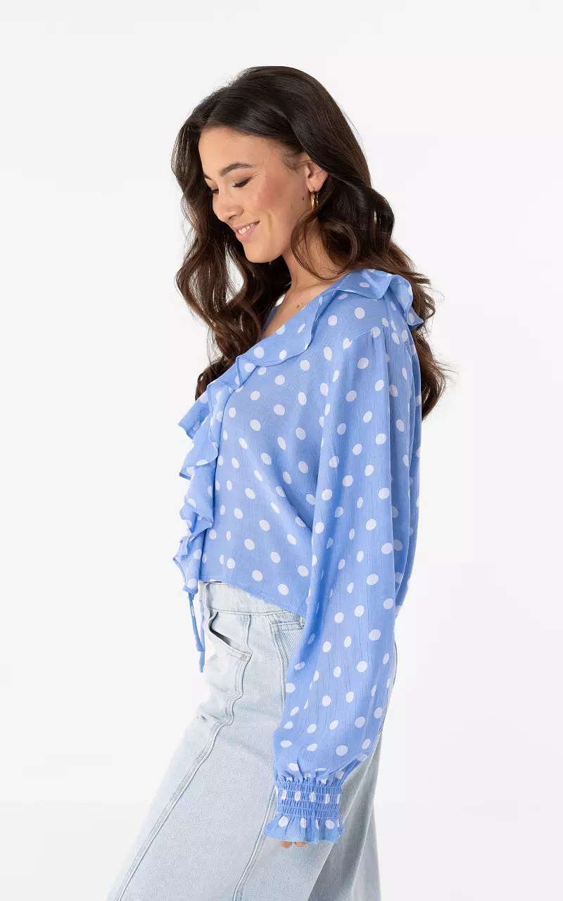 Blouse with ruffles Light Blue White