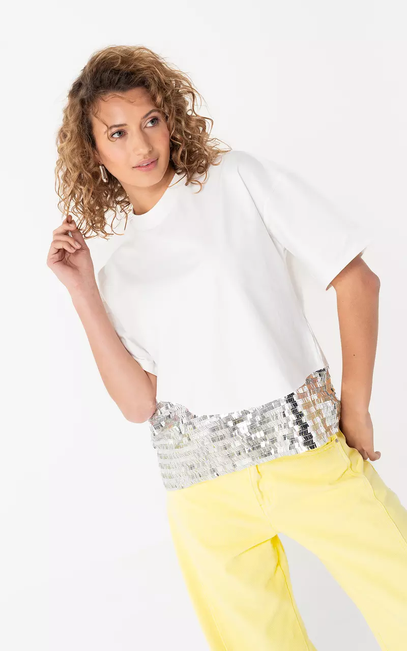Shirt with sequins White Silver