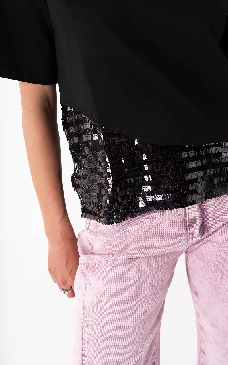 Shirt mit Pailletten Schwarz Schwarz