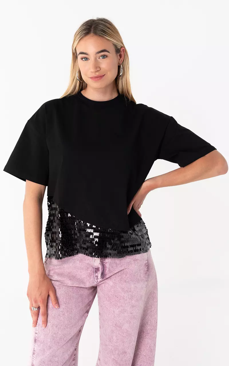 Shirt mit Pailletten Schwarz Schwarz