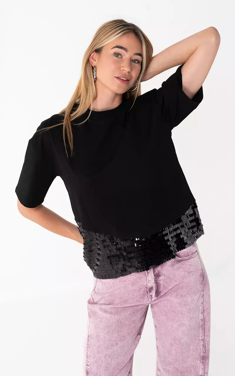 Shirt mit Pailletten Schwarz Schwarz