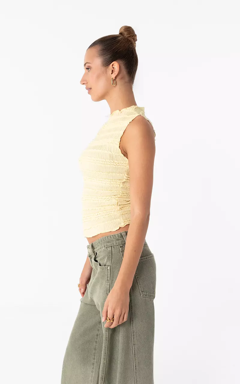 Stretch Top mit Smokdetails Hellgelb
