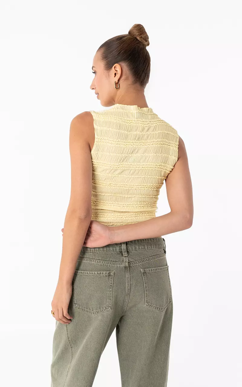 Stretch Top mit Smokdetails Hellgelb