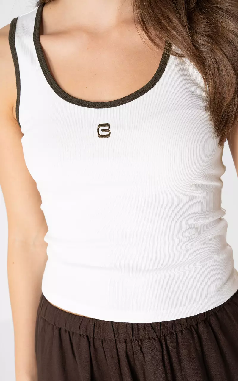 Basic Tanktop Weiß Dunkelbraun