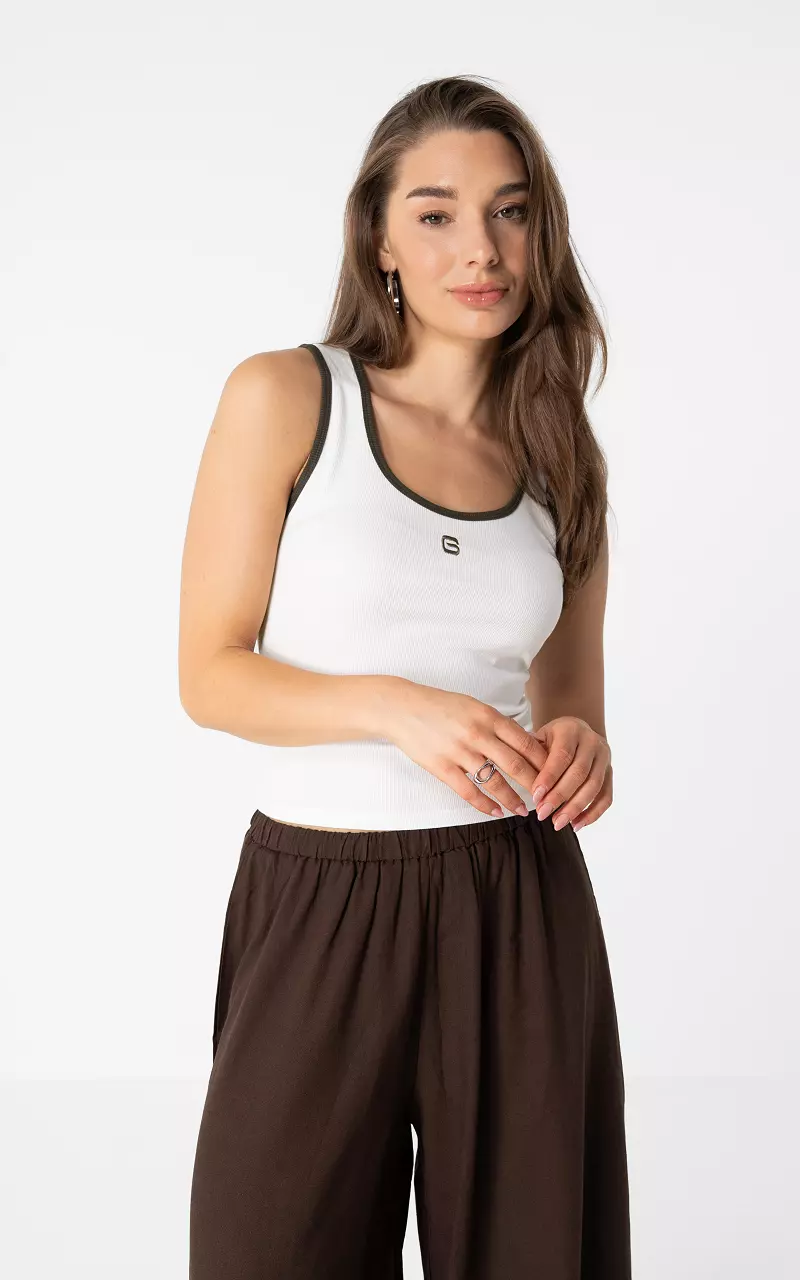 Basic Tanktop Weiß Dunkelbraun