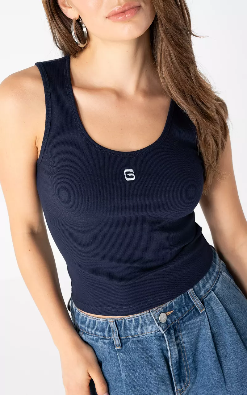 Basic Tanktop Dunkelblau Weiß