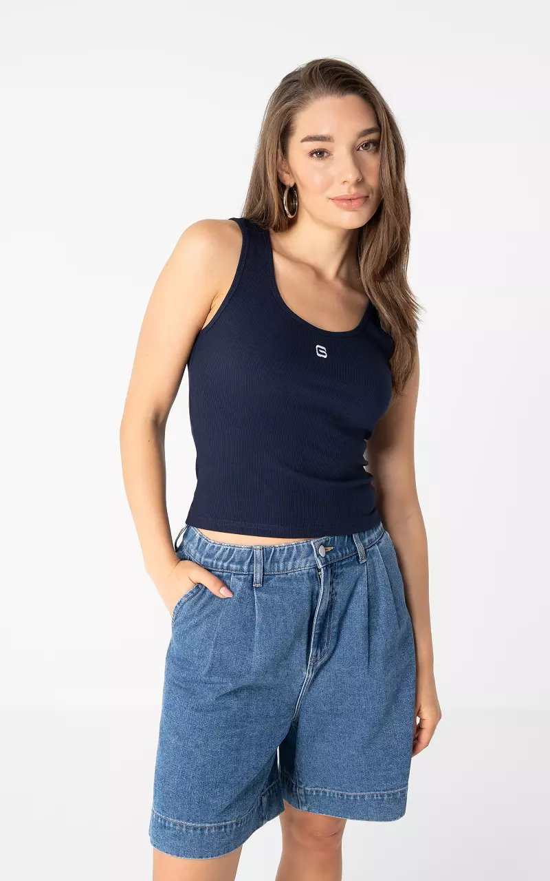 Basic Tanktop Dunkelblau Weiß