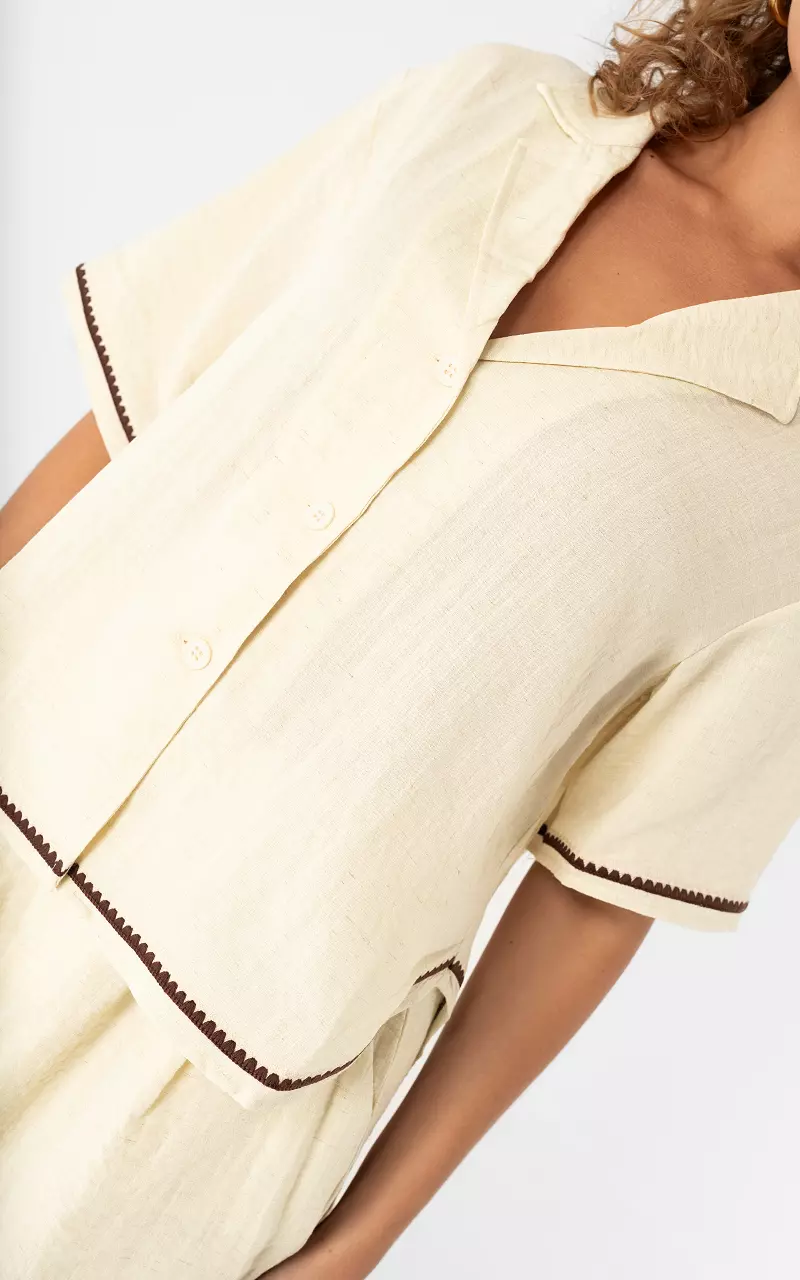 Blouse met details Creme Donkerbruin
