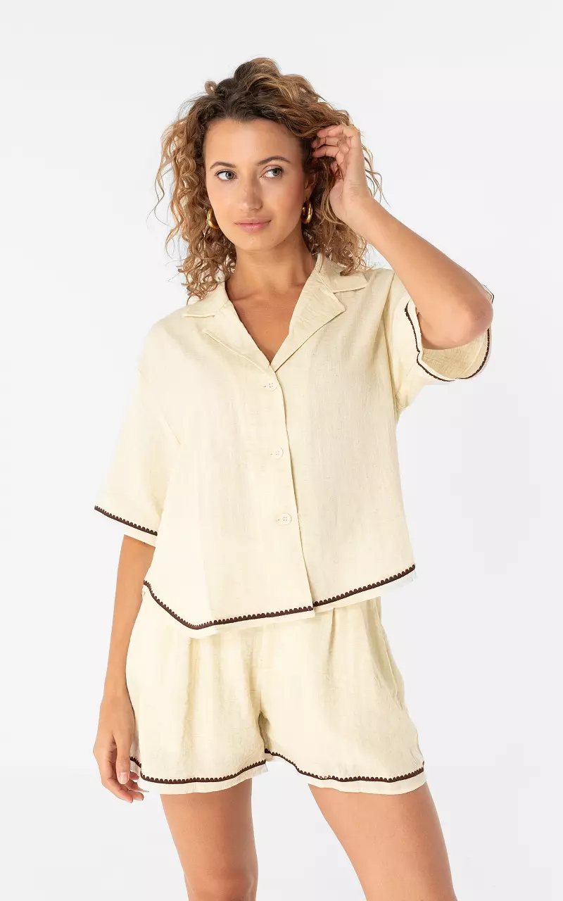 Blouse met details Creme Donkerbruin