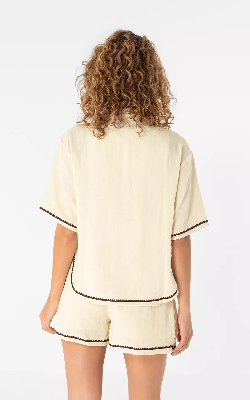 Blouse met details Creme Donkerbruin