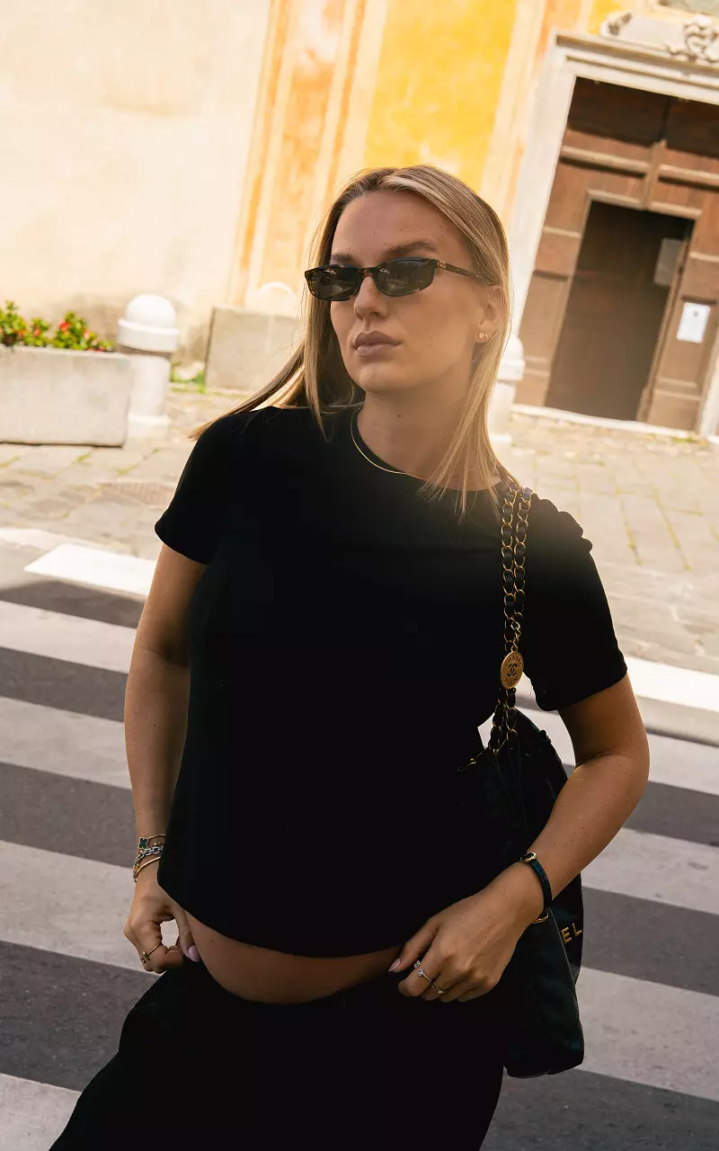 Figurbetonstes Stretch Shirt Schwarz