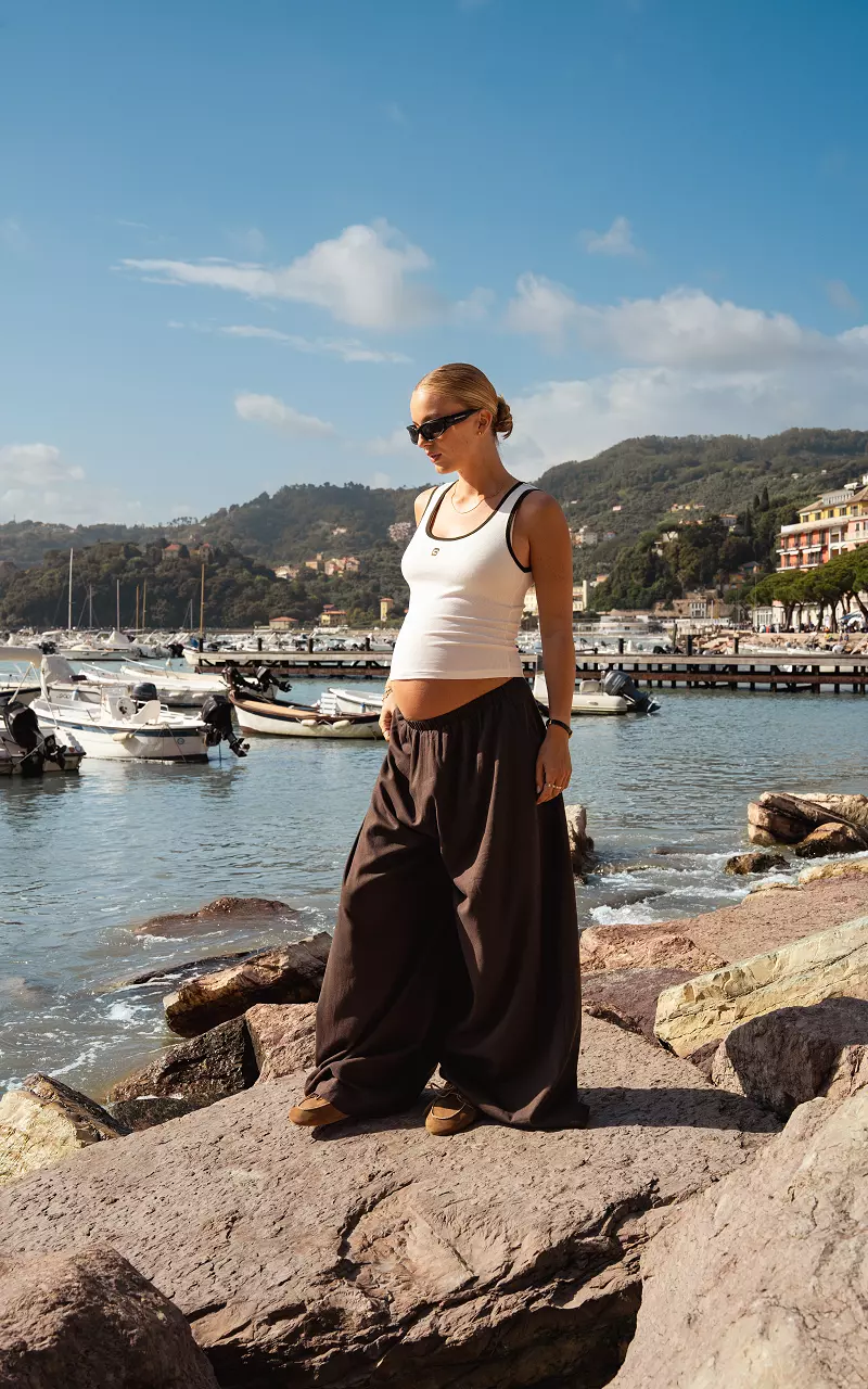 Wide linen trousers Dark Brown