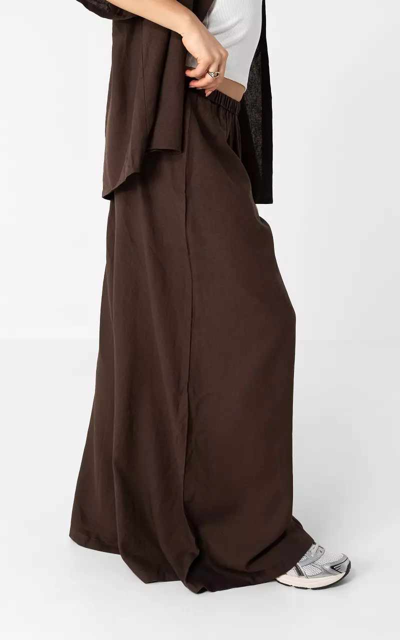 Wijde linnen broek Donkerbruin