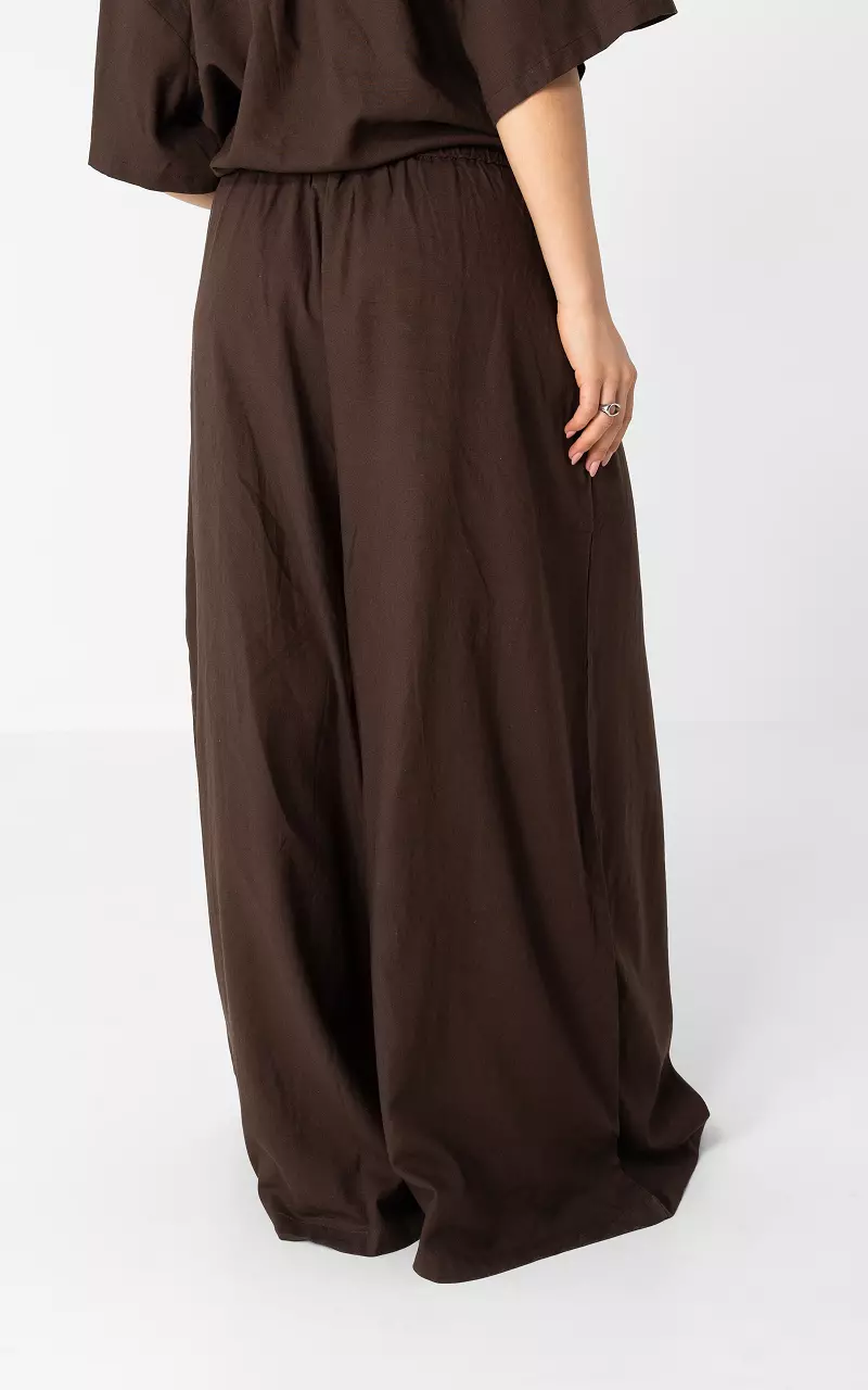 Wijde linnen broek Donkerbruin