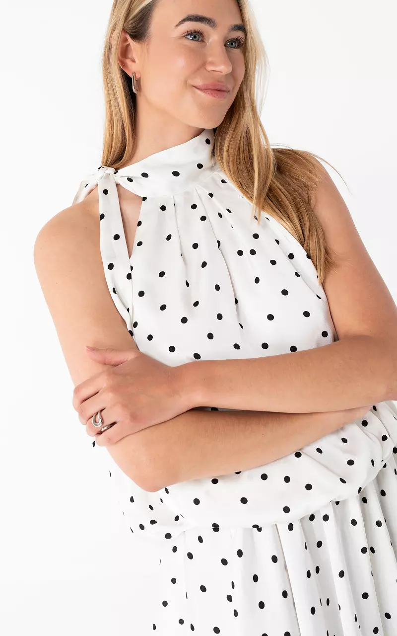 Polka dot halter dress White Black