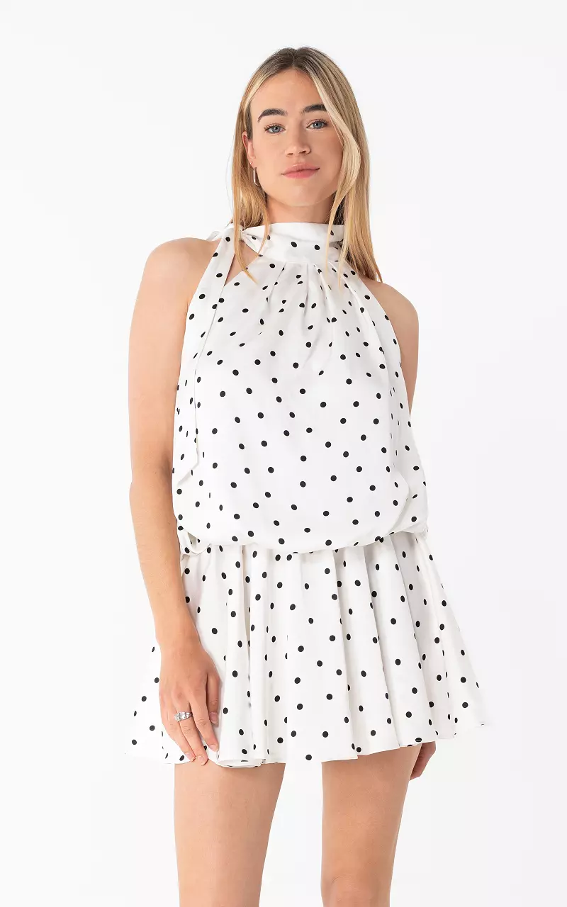 Polka dot halter dress White Black