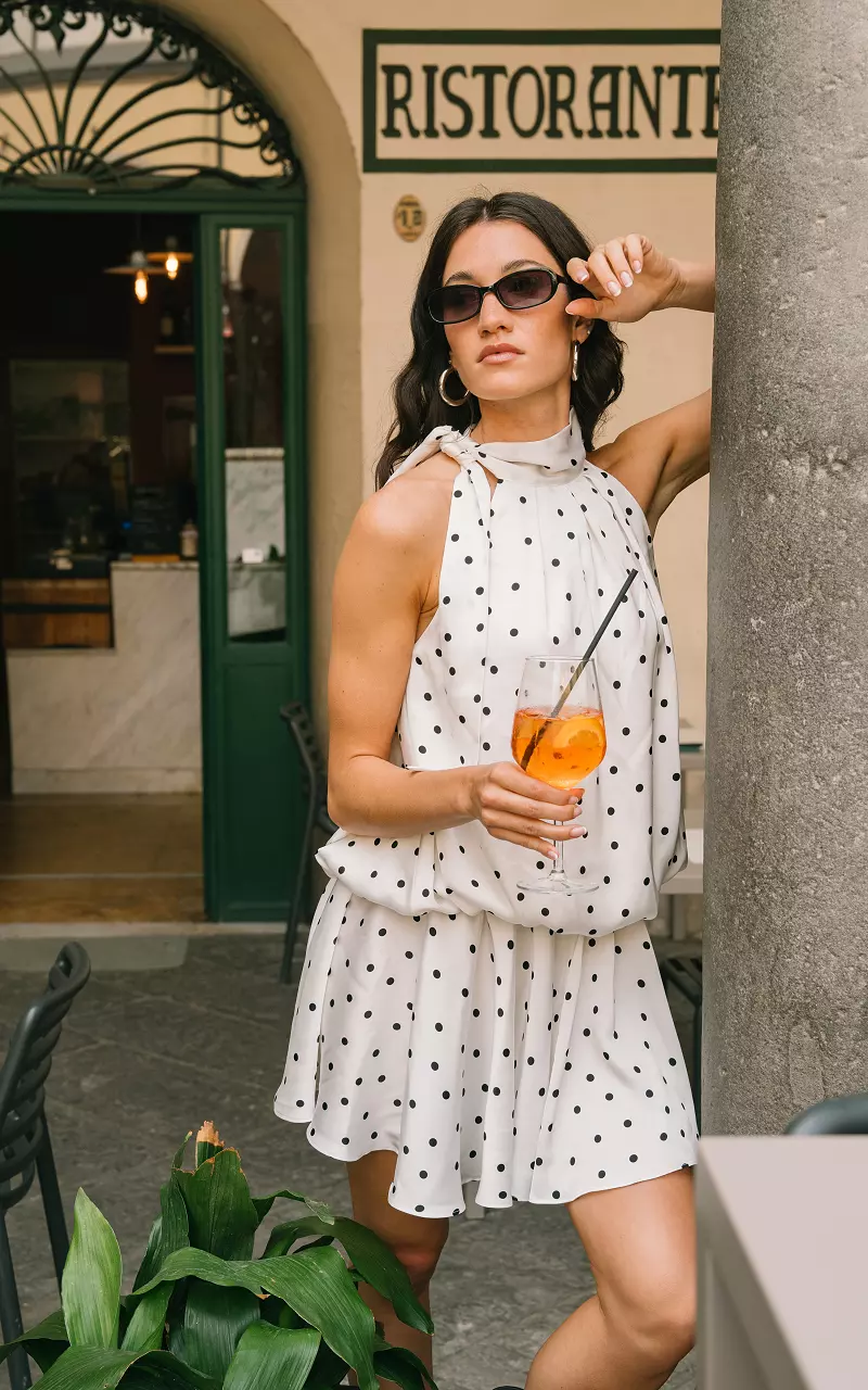 Polka dot halter dress White Black