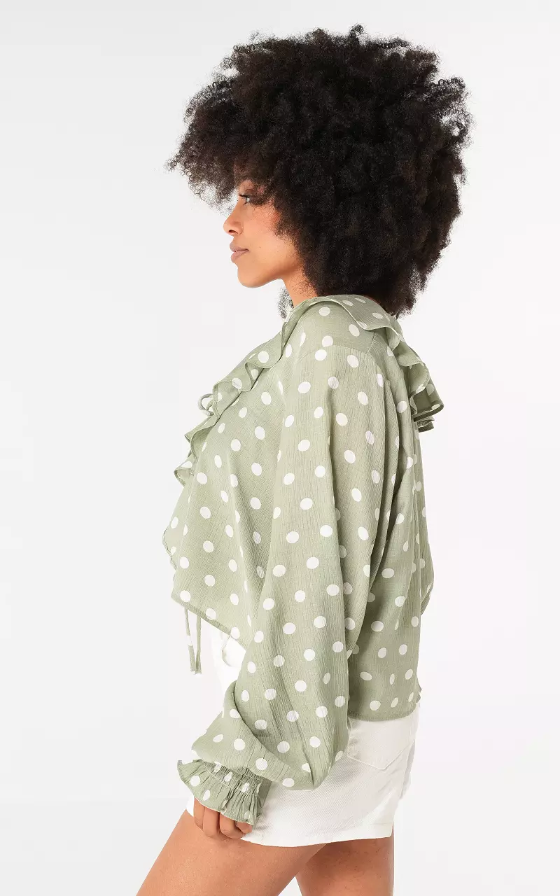 Blouse met ruches Groen Wit