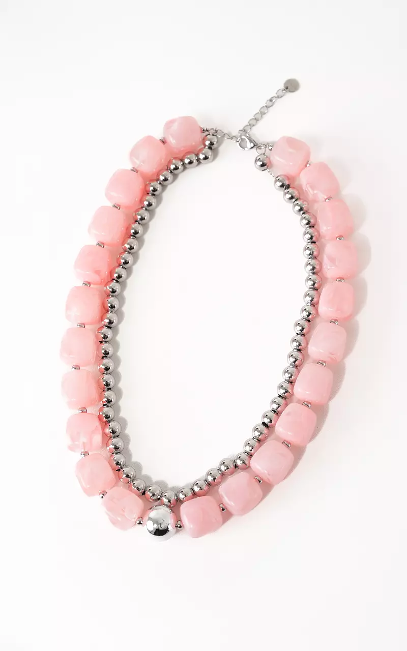 Double chain Pink Silver