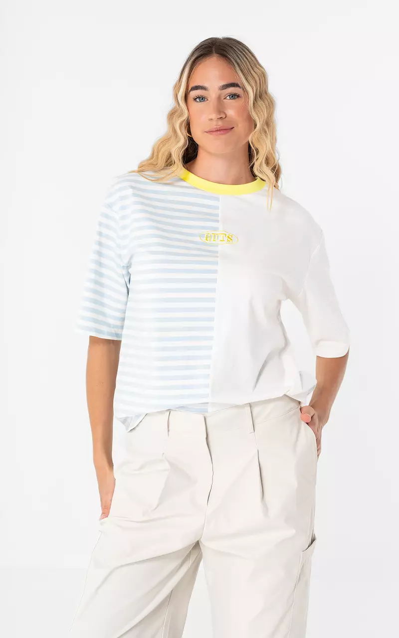 Half striped shirt Light Blue Light Yellow