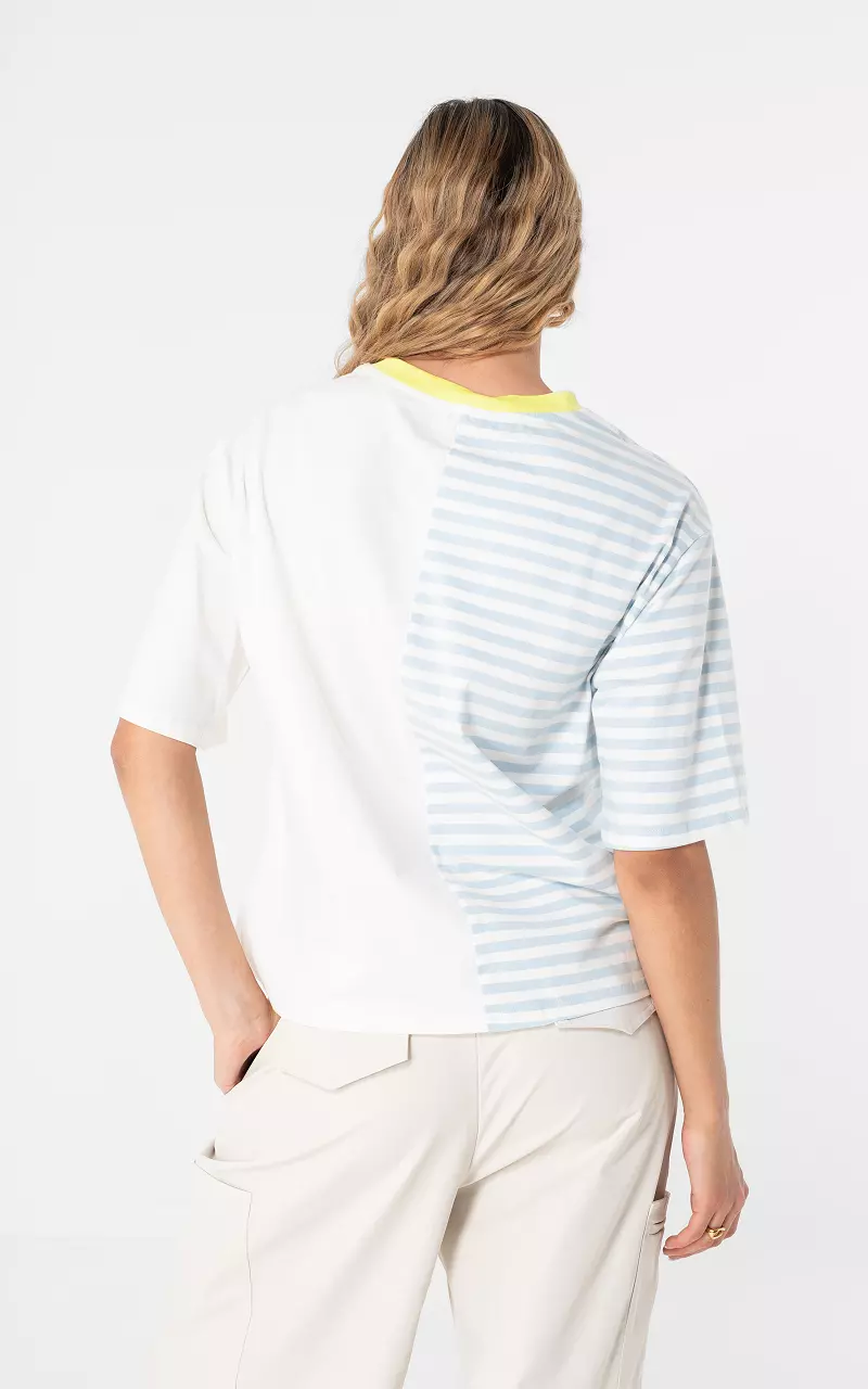 Half striped shirt Light Blue Light Yellow