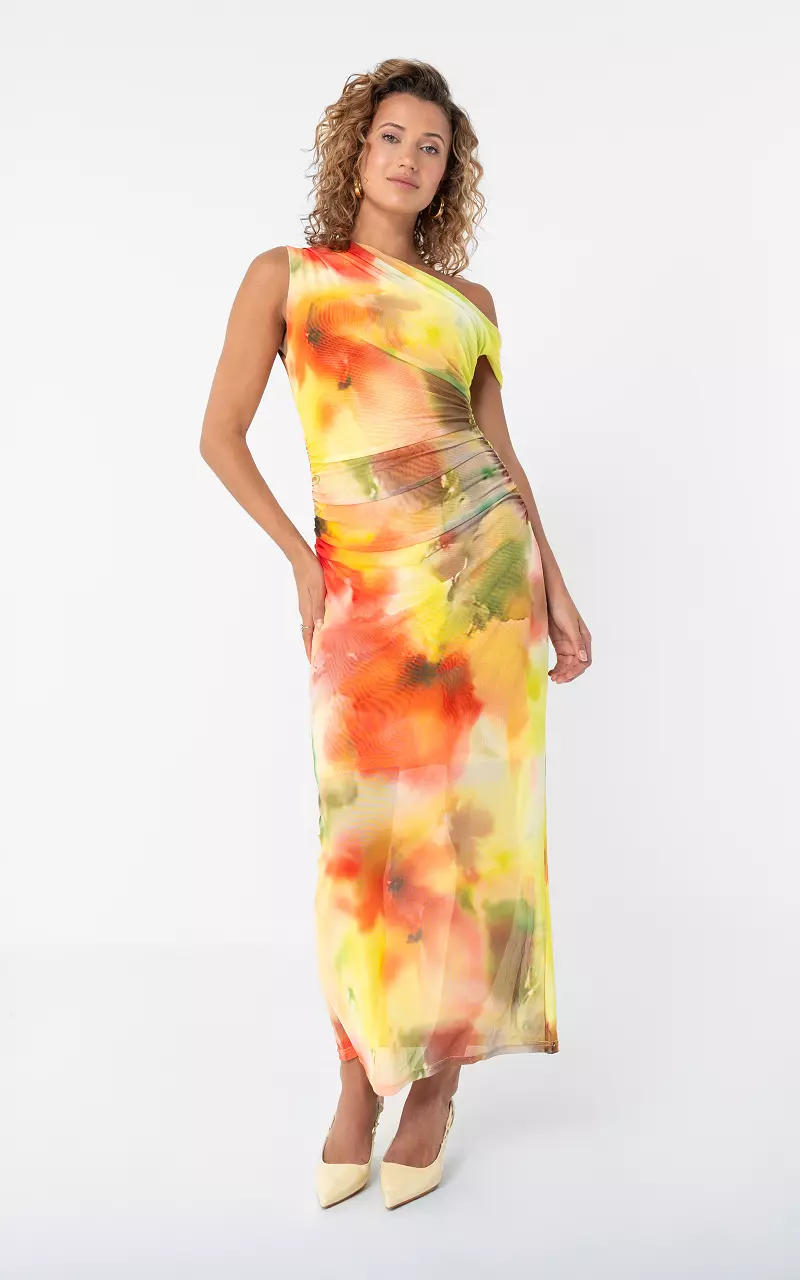 Langes Mesh-Kleid Gelb Orange