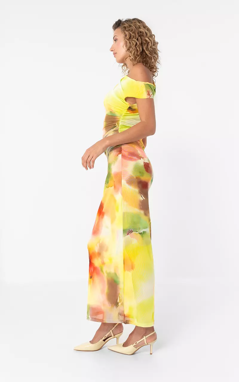 Langes Mesh-Kleid Gelb Orange