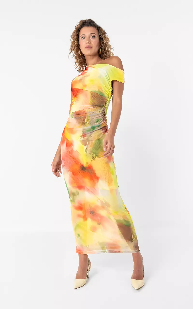 Langes Mesh-Kleid Gelb Orange