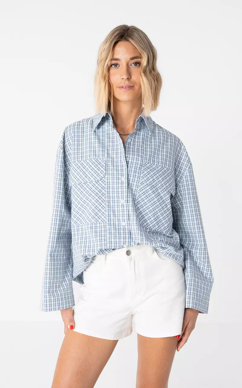 Light blouse with checked pattern Blue White