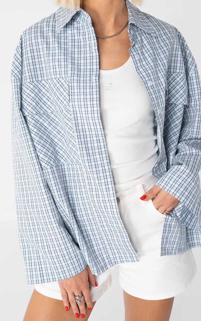 Light blouse with checked pattern Blue White