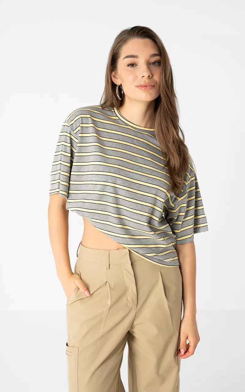 Boxy Shirt Grau Hellgelb