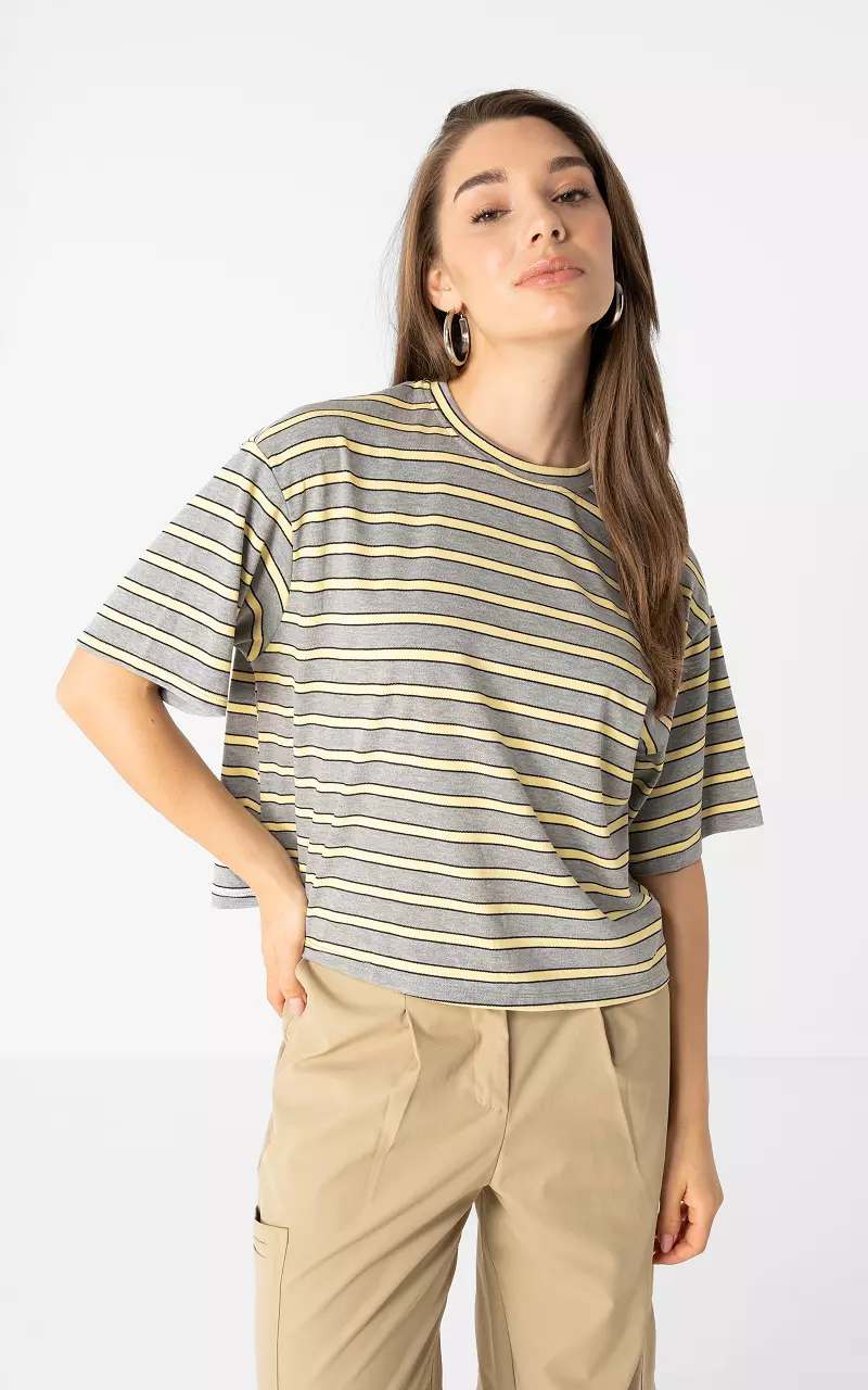 Boxy Shirt Grau Hellgelb
