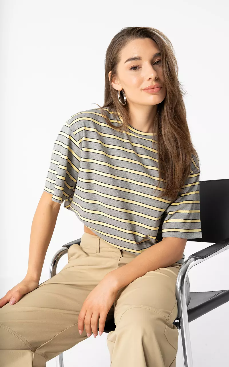 Boxy Shirt Grau Hellgelb