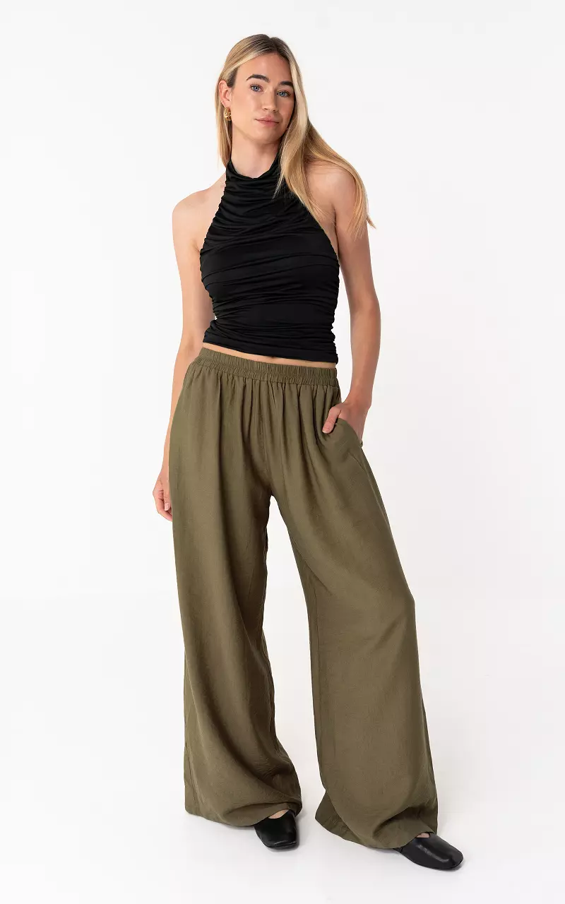 Wide leg broek Kaki