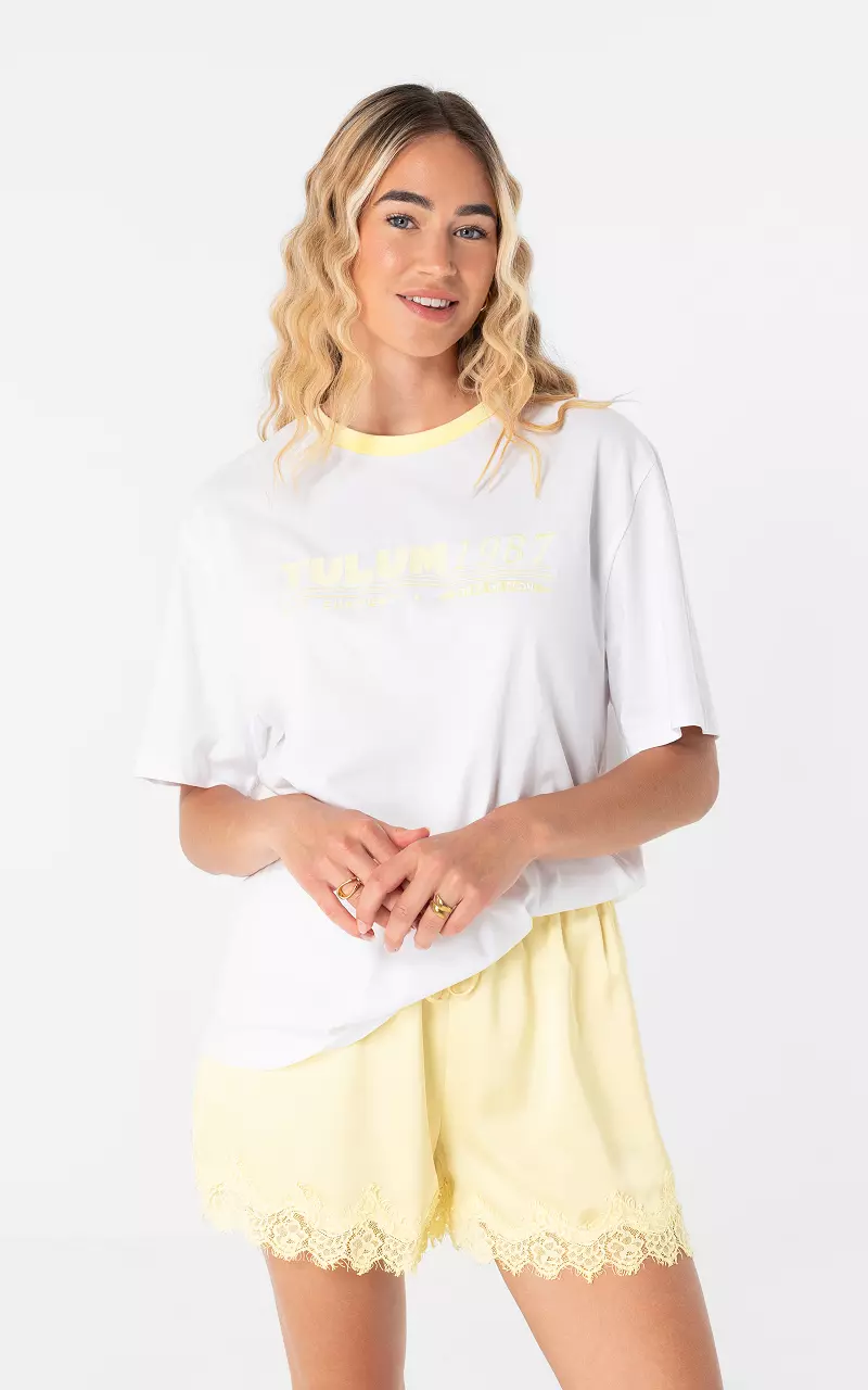 Tulum t-shirt Wit Lichtgeel