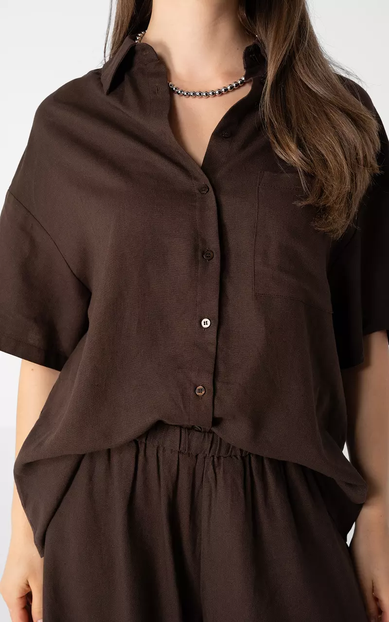 Blouse korte mouwen Donkerbruin