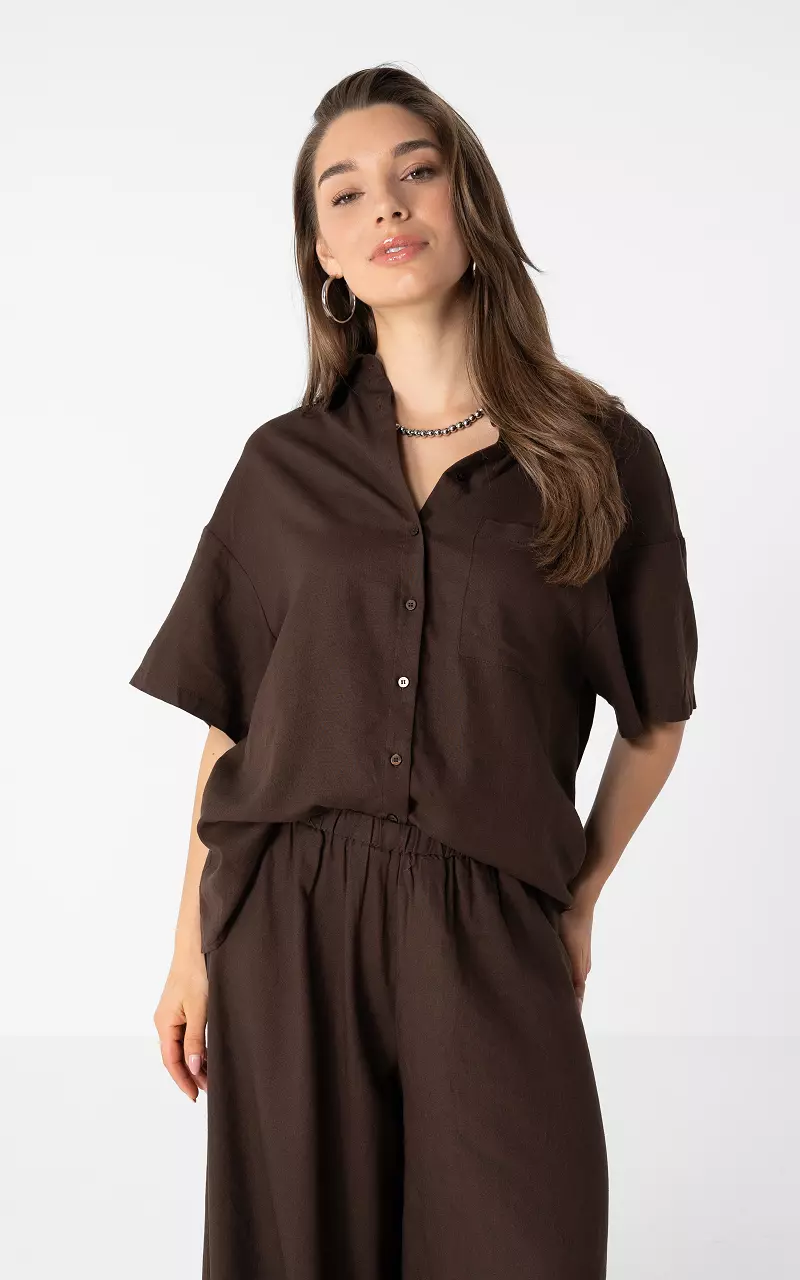 Blouse korte mouwen Donkerbruin