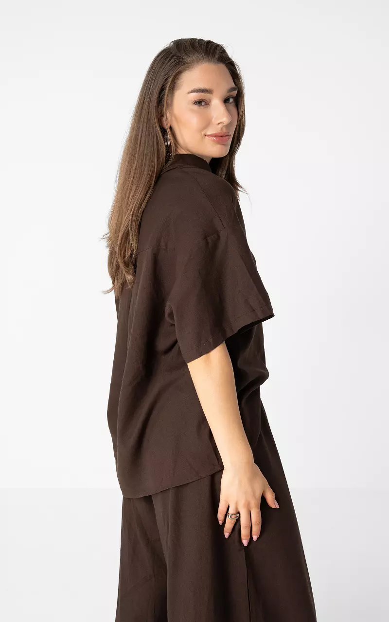 Blouse korte mouwen Donkerbruin