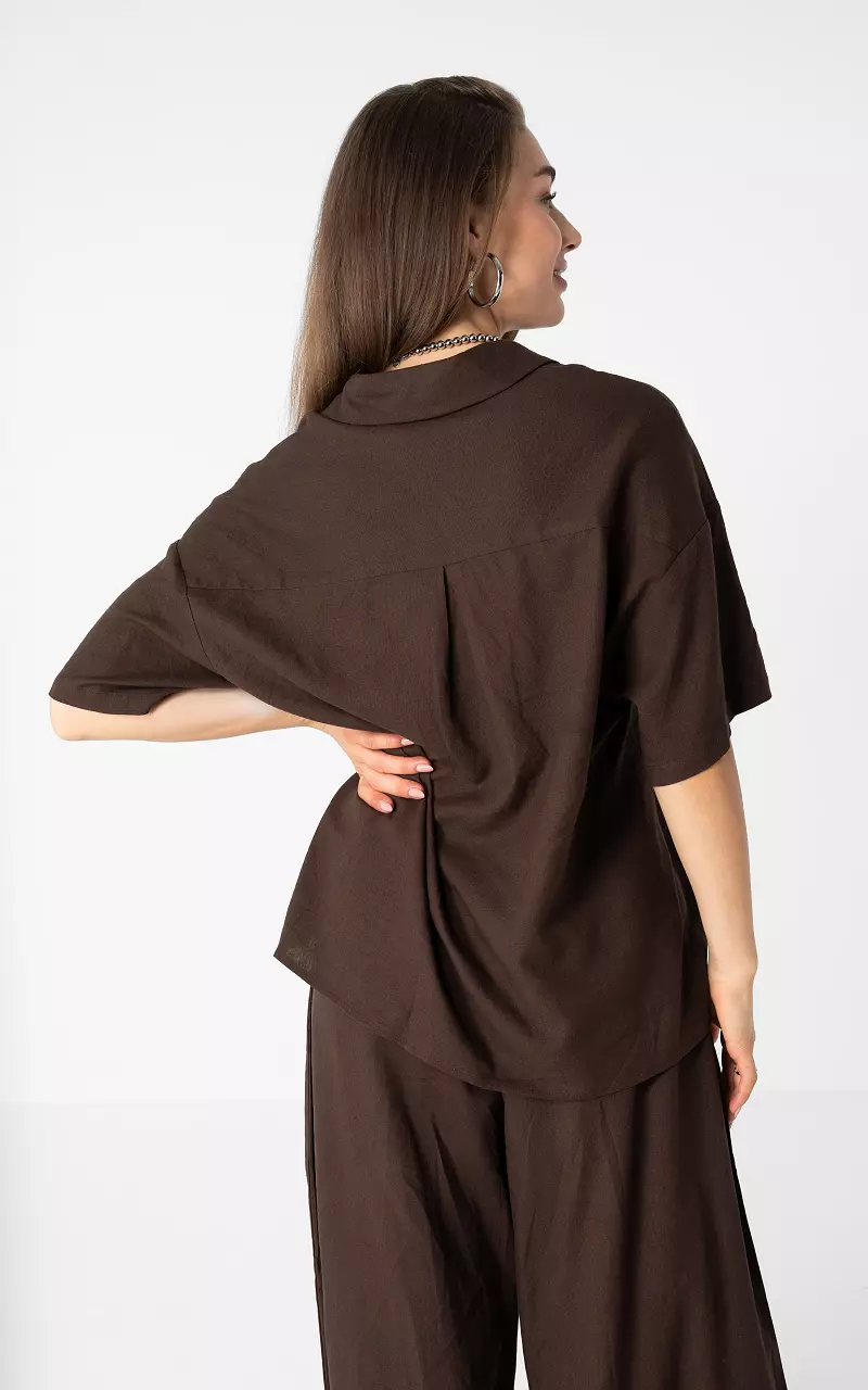 Blouse korte mouwen Donkerbruin
