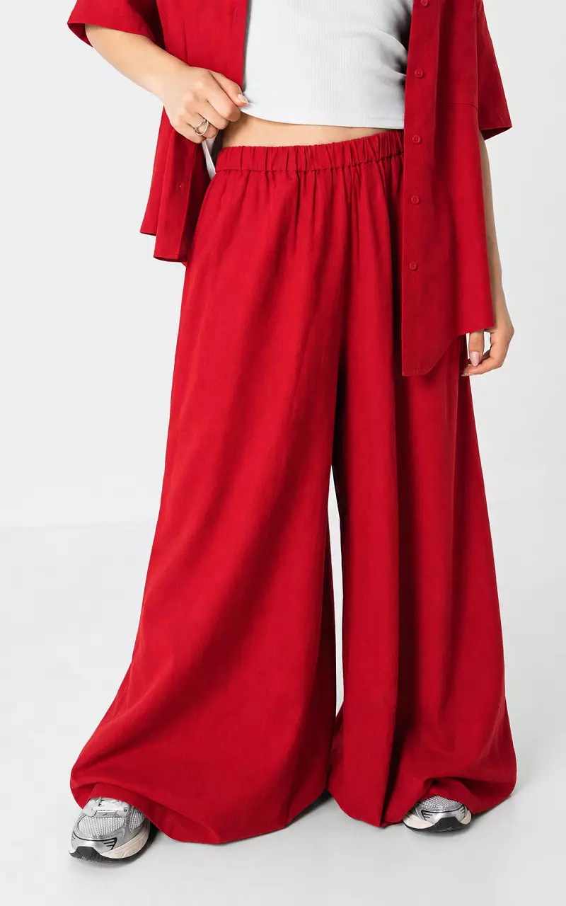 Wijde linnen broek Rood