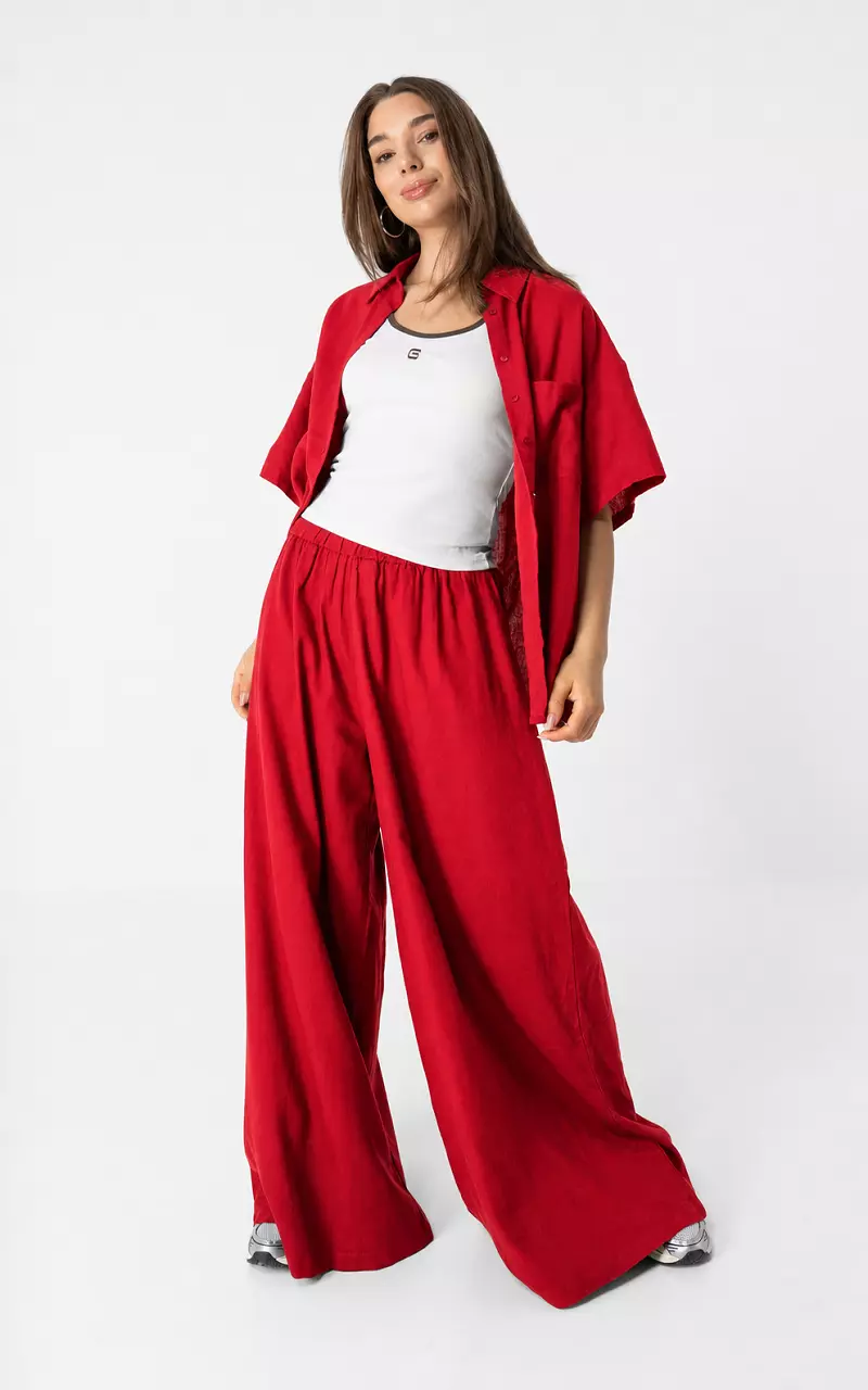 Wijde linnen broek Rood