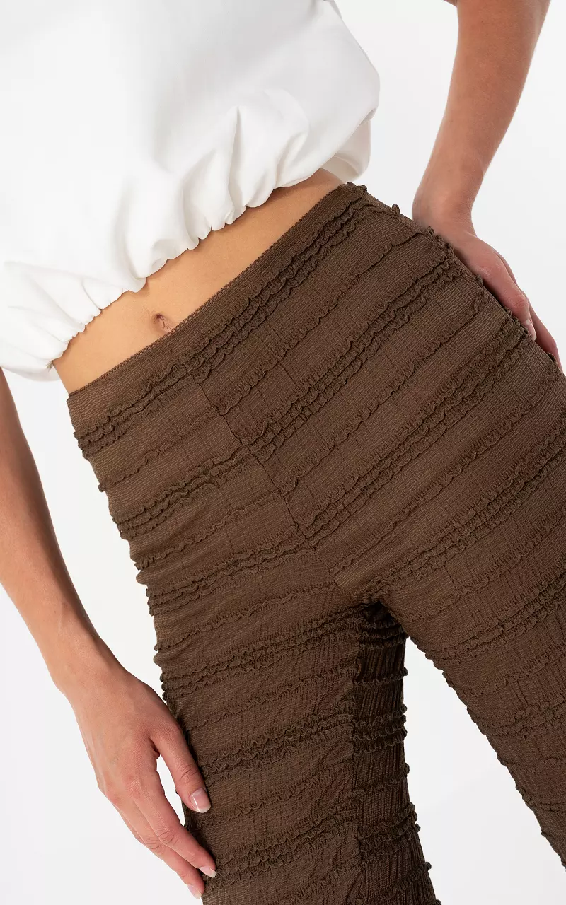 Stretch ruffle trousers Dark Brown