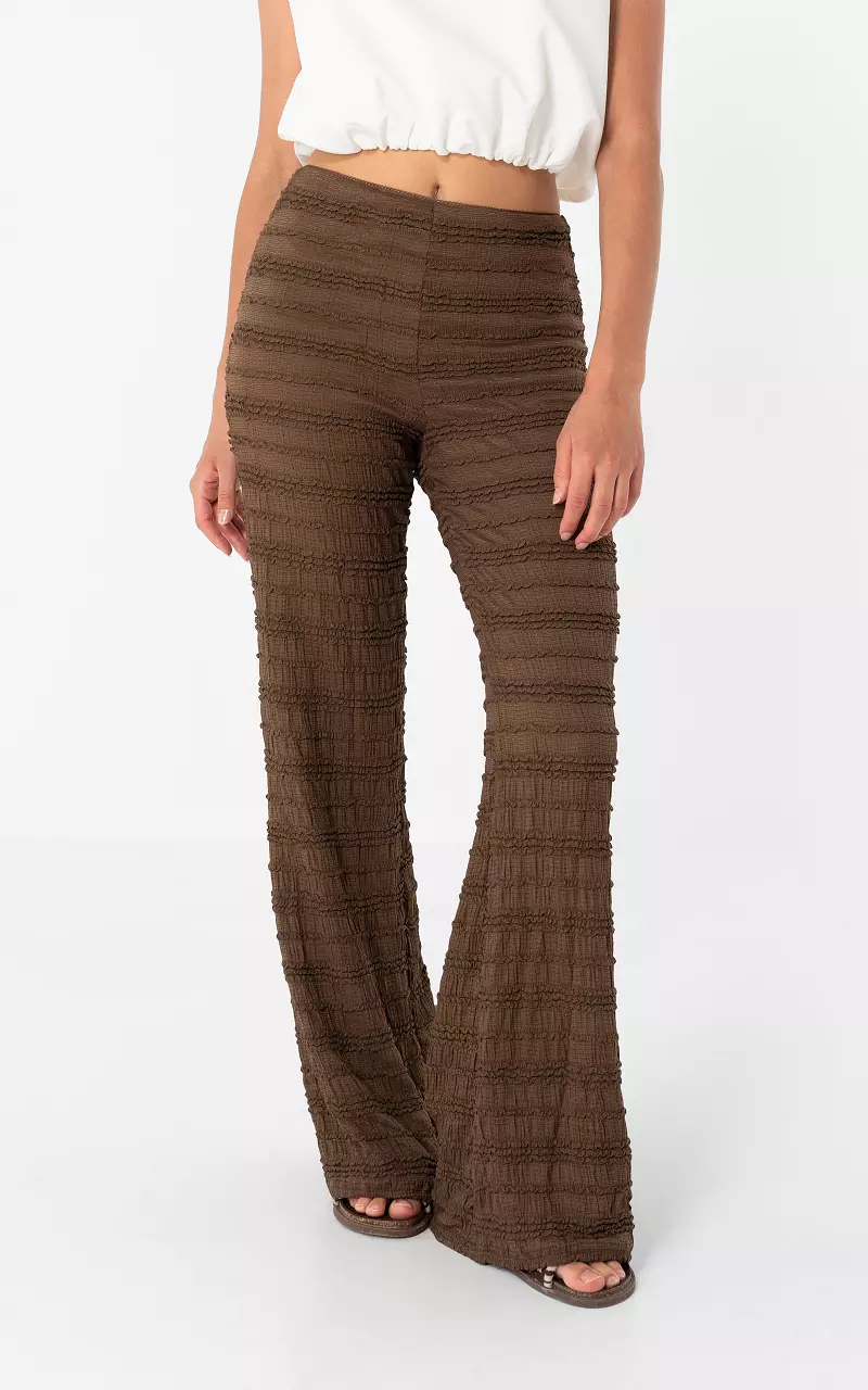 Stretch ruffle trousers Dark Brown