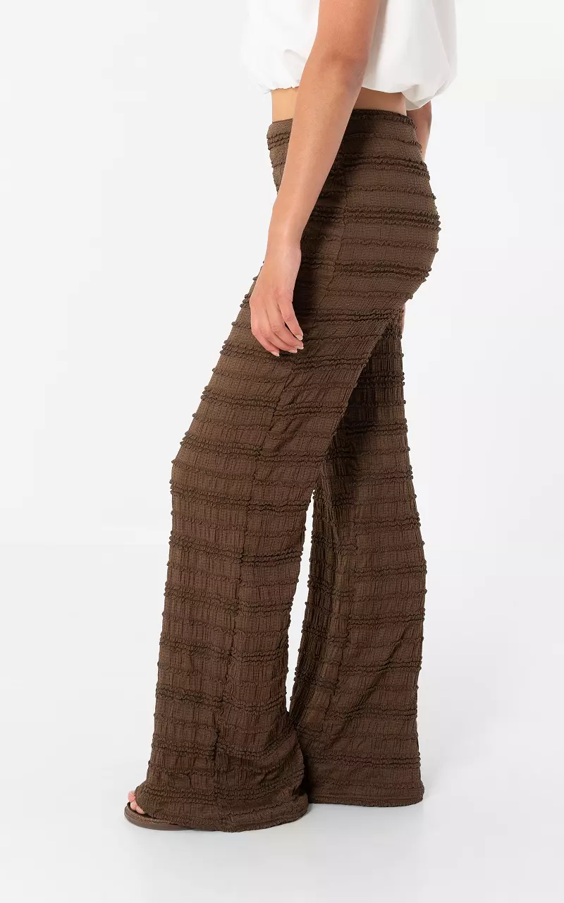 Stretch ruffle trousers Dark Brown