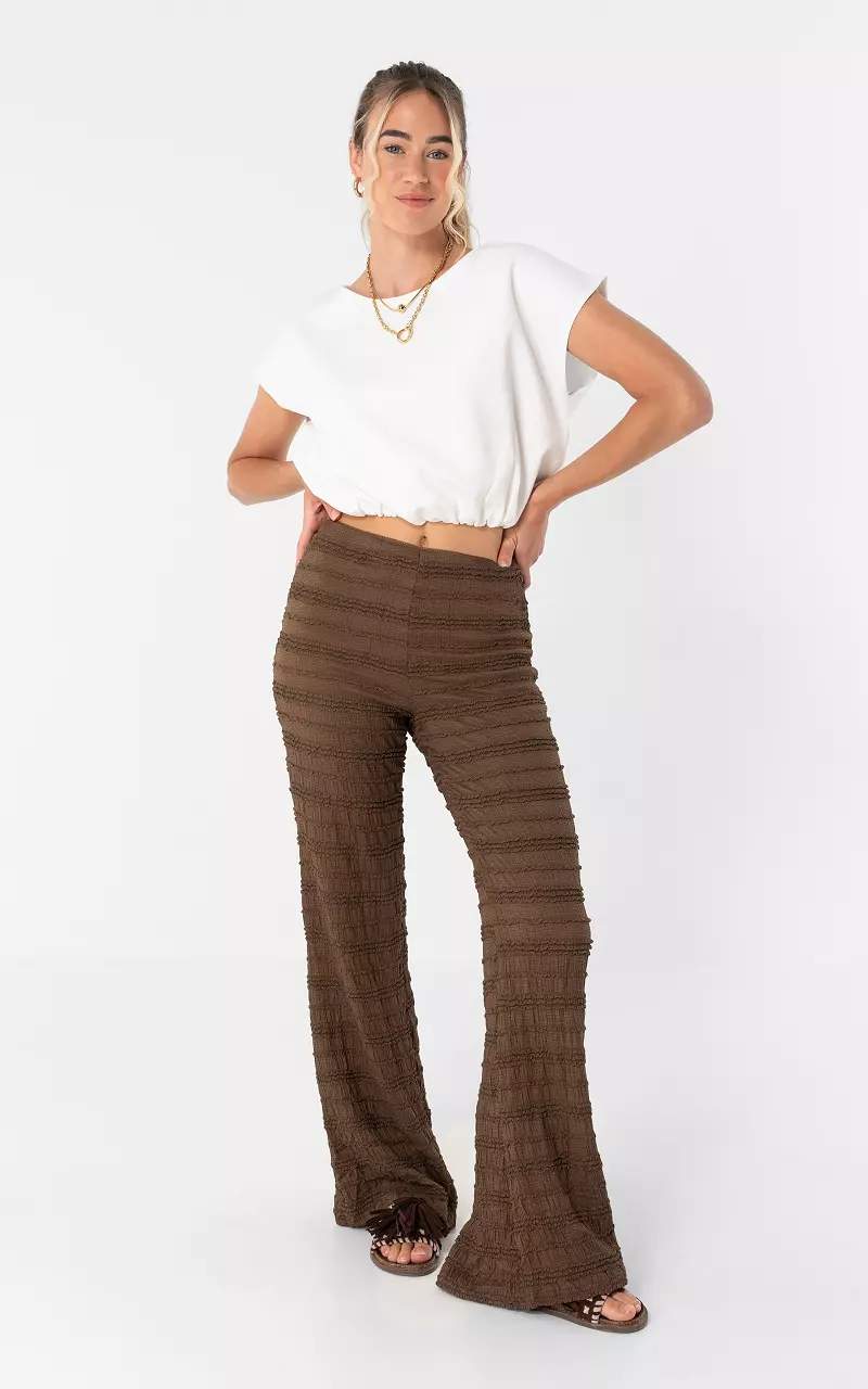 Stretch ruffle trousers Dark Brown