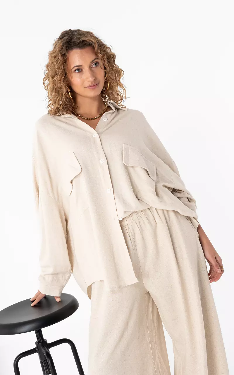 Linnen wijde blouse Beige