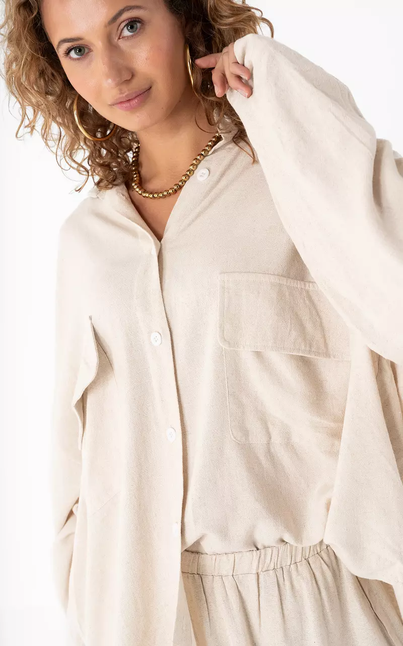 Linnen wijde blouse Beige